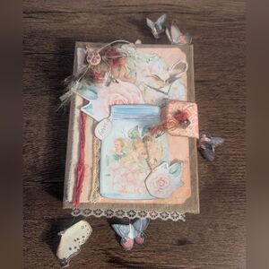 Butterfly Rustic Junk Journal- Handmade- Recycled Materials- Pink/Cream-Spring